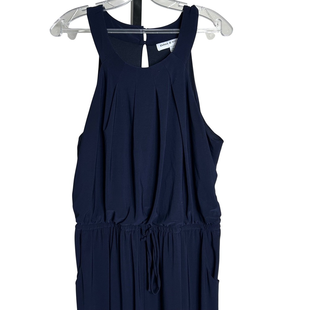 Emma & Michele Jumpsuit Women's XL Navy Blue Halter Neck‎ Sleeveless Drawstring